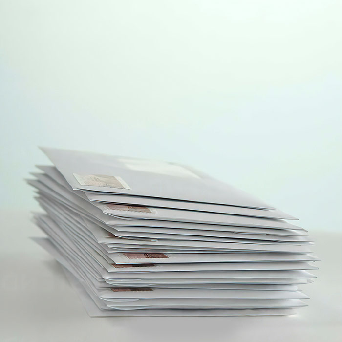 stack of pre-collection letters for commercial collections agency
